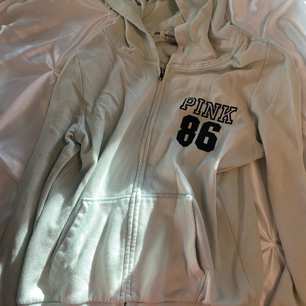 PINK Victoria's Secret Light Blue/Teal Zip-Up Hoodie
